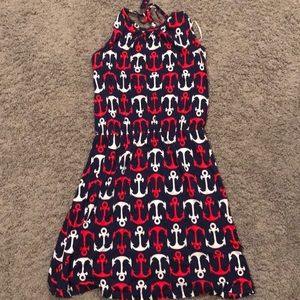 ADORABLE Macbeth red, white & blue anchor dress.